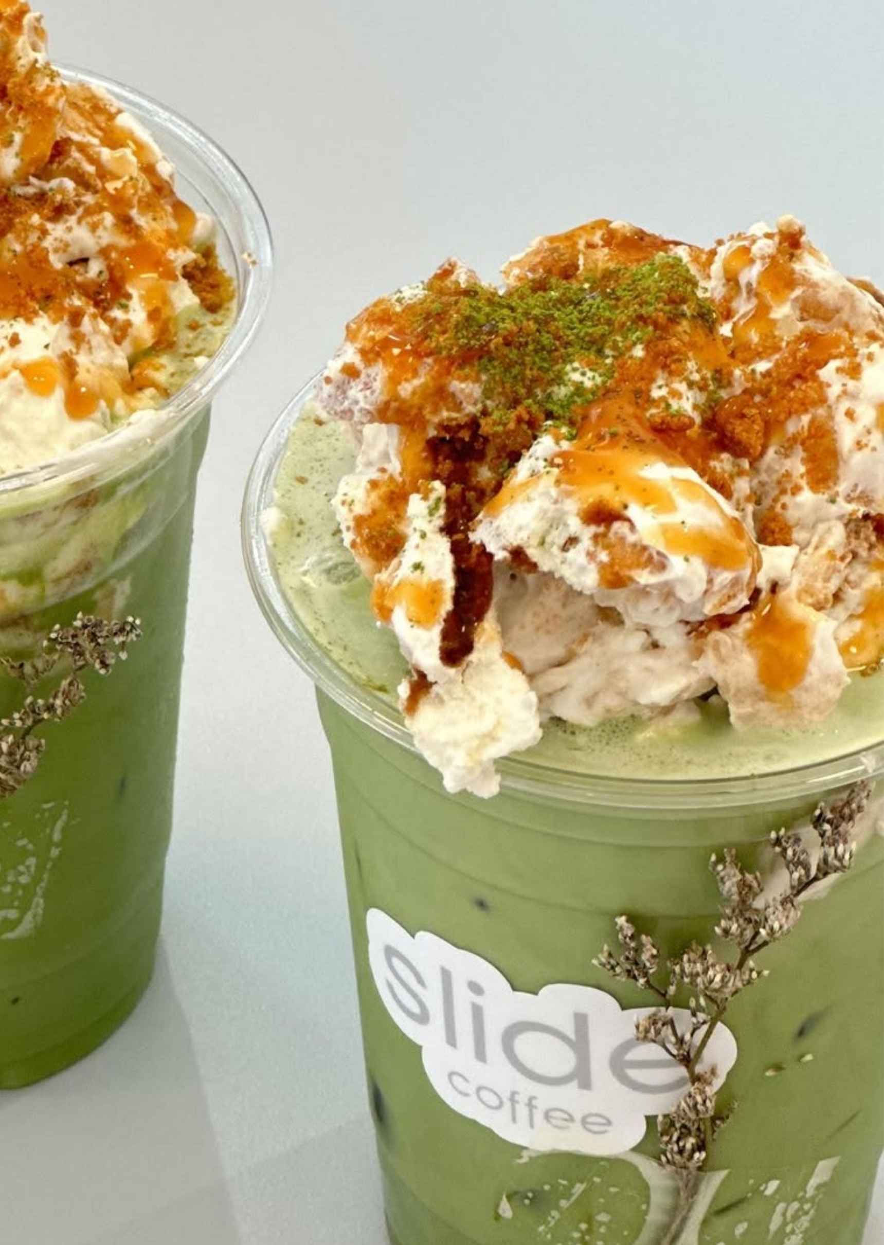 Slide Coffee Banana Pudding Matcha Latte