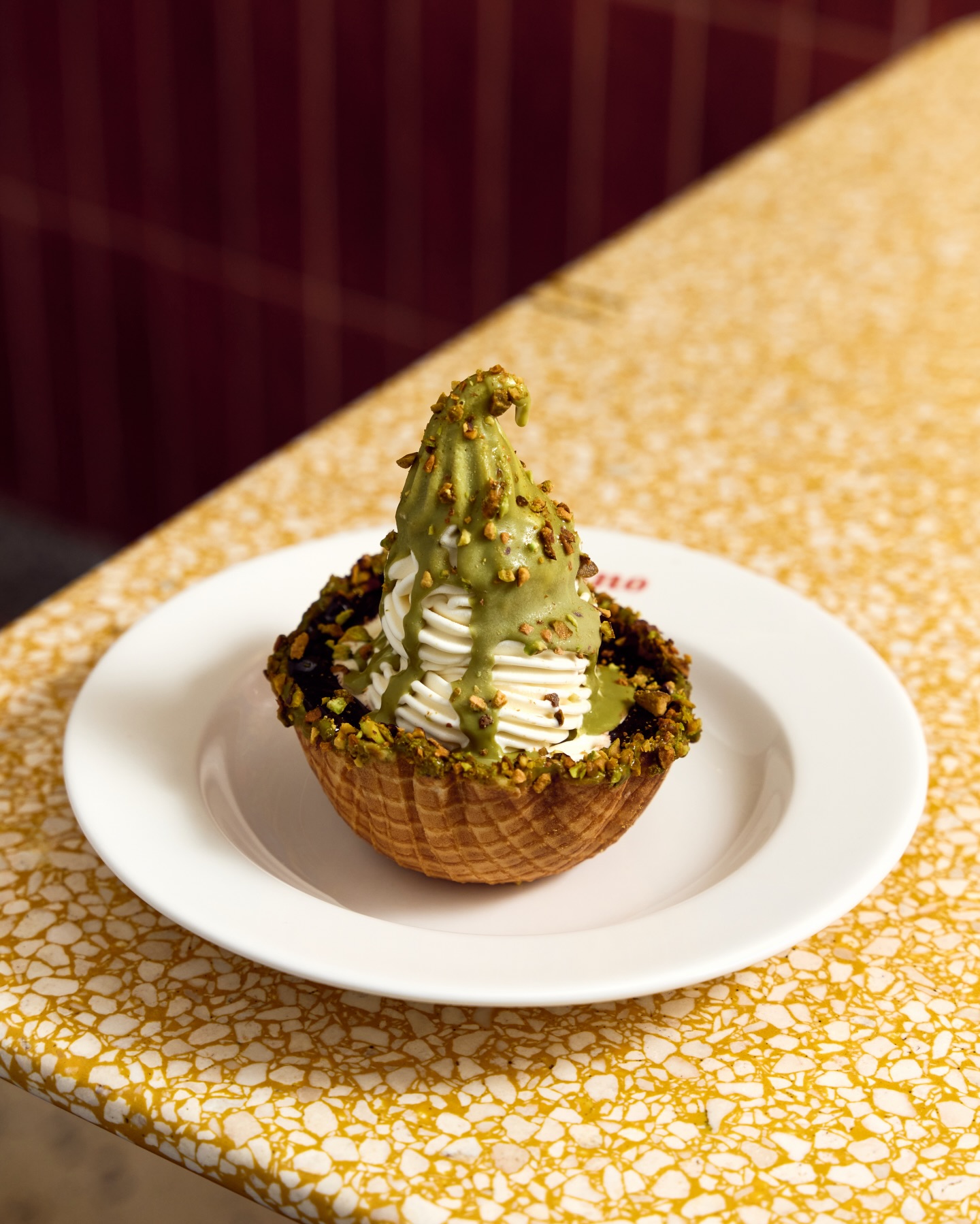 a mano’s Pistachios & Chocolate Fudge Burrata Soft Serve