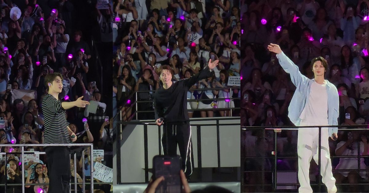 S.Coups, Dino, and Jun waving from their carts